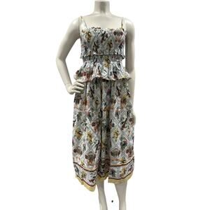 NWT Anthropologie Whimsical Animal Floral Cottage Smocked Peplum Midi Dress XXS